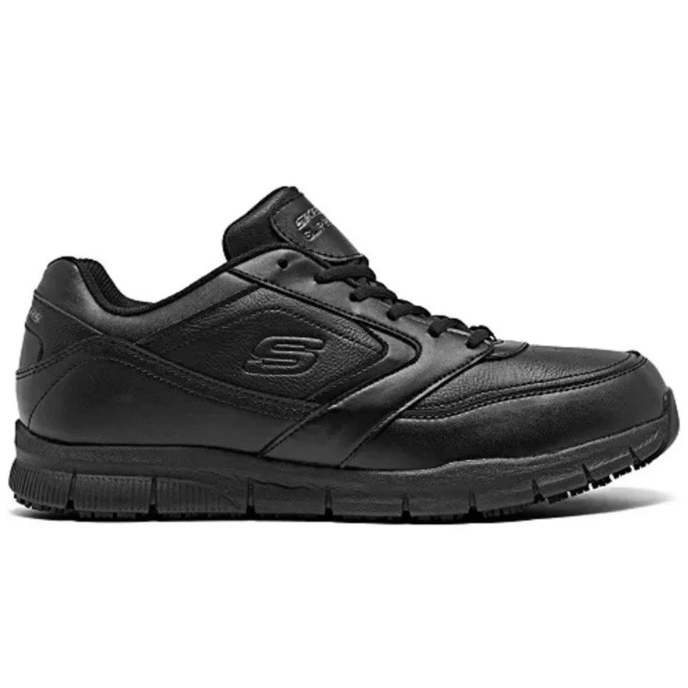 New Skechers Work 77156 Memory Foam Slip Resistant Black Lace Shoes Size 13 Wide